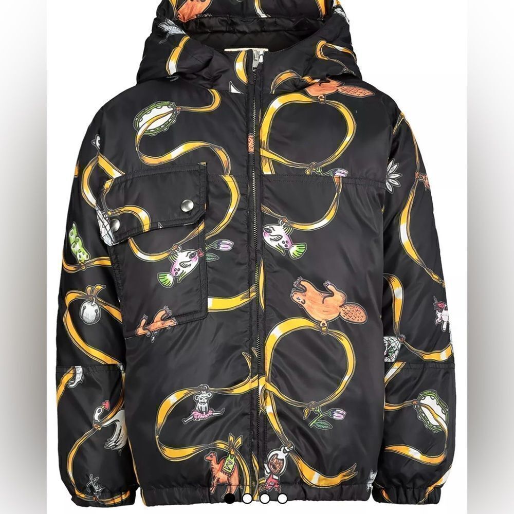 Marni Girls Black Ribbon Print Full Zip Hooded Puffer Jacket